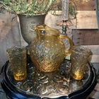 vintage Anchor Hocking Lido Milano in honey gold/amber crinkle glass/2 Glasses