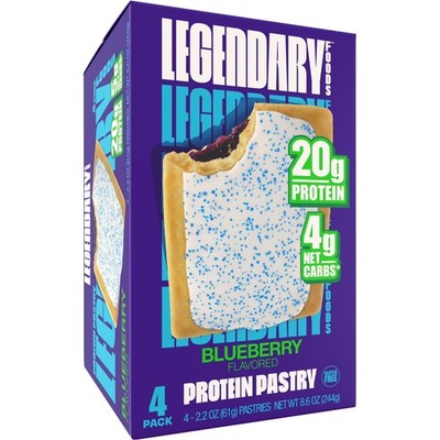 Legendary Foods Protein Pastry , Blueberry 4 Pack, Protein Snack ,Gluten Free.