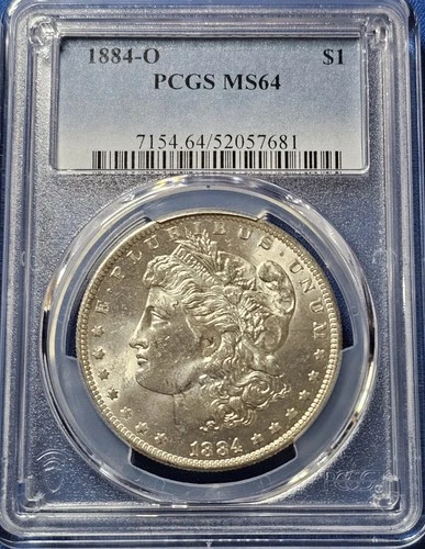 1884-O Morgan Silver Dollar, PCGS MS-64, White Coin, Fresh New Holder
