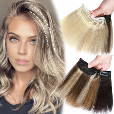 Fluffy Hair Pad Clip in Remy Echthaar Extensions Kurz Echt Haarteil Tressen Weft