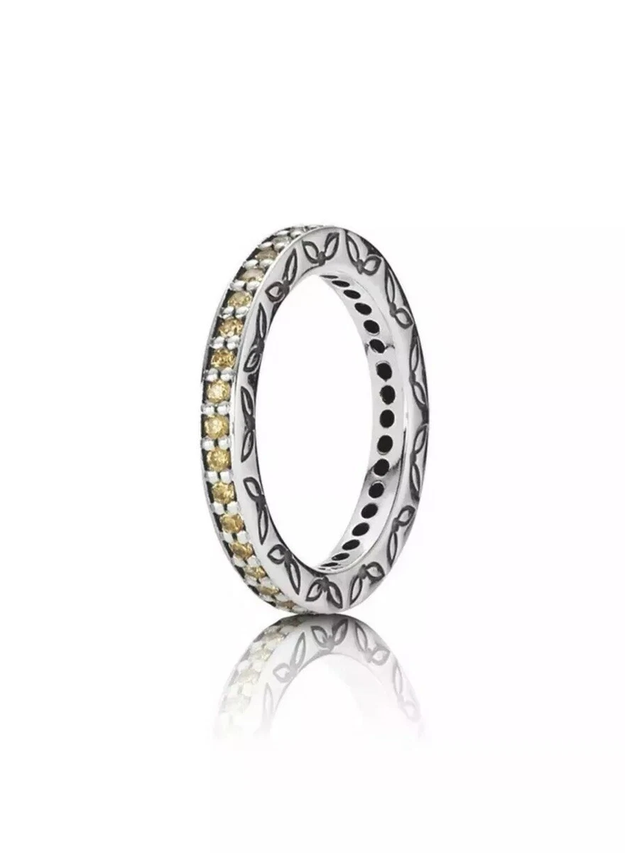 135 Retired Pandora Eternity band Ring Size 7.5 Citrine Zirconia 190618CZM Rare