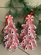 2 Christmas Shoppe Striped Peppermint Candy Cane Tree Ornaments Glitter 4.5  