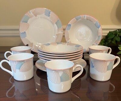 13 Piece Set of Noritake OCEAN MELODY Pastel Sea Shells Bowls Plates Mugs