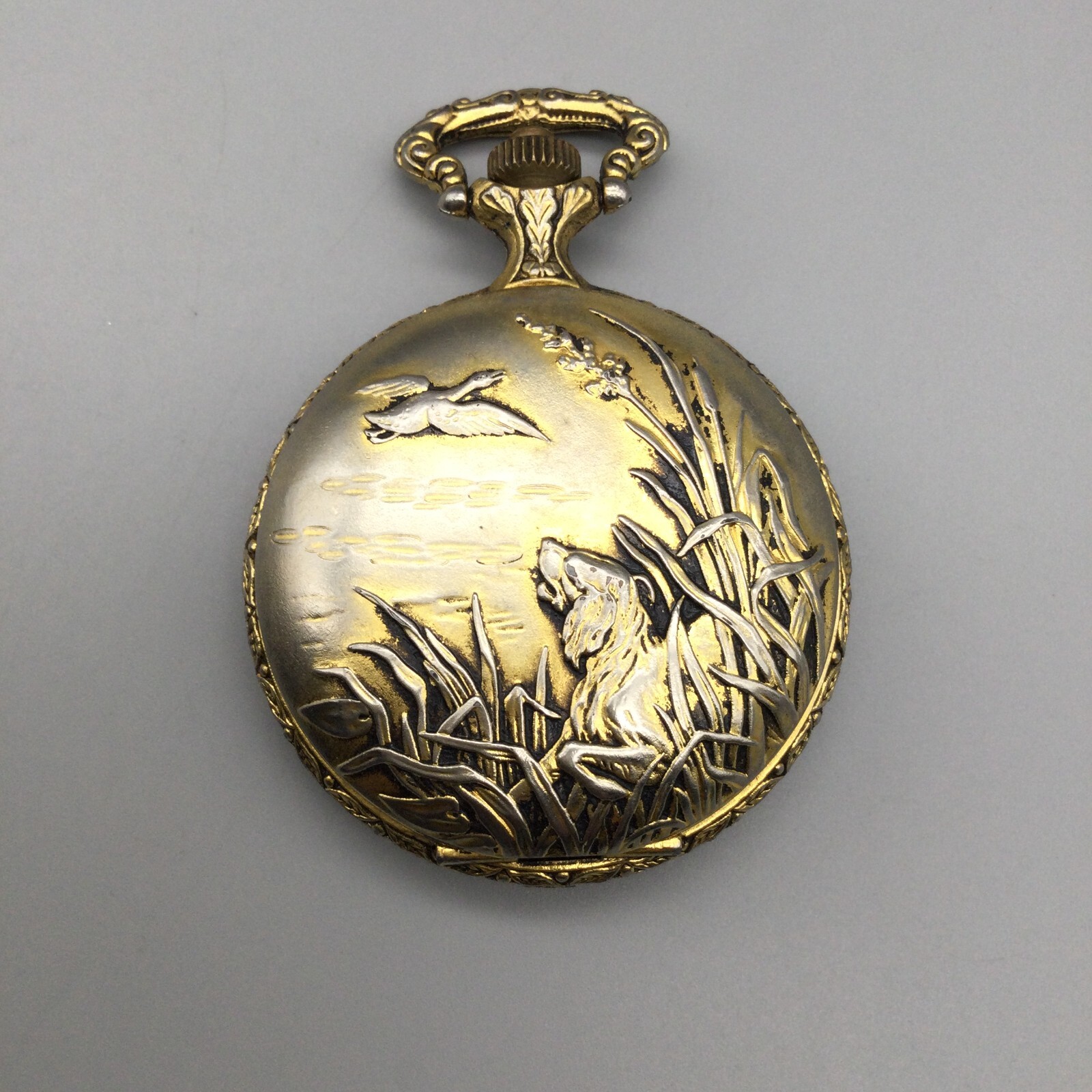 Majestron Dog Hunter Pocket Watch Men 47mm Gold Tone New Battery eBay