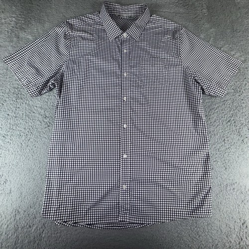 Travis Mathew Shirt Mens 2XL Blue White Button Up Short Sleeve Performance Nylon