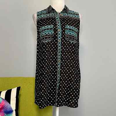 Akemi + Kin Anthropologie Ira Black Blue & White Tunic Tank Top