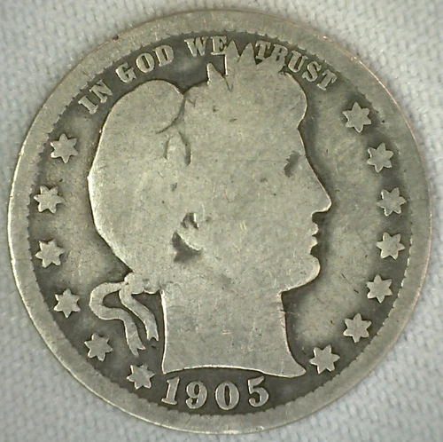 1905 O Silver Barber Quarter AG Twenty Five Cents US Type Coin Almost Good 25c