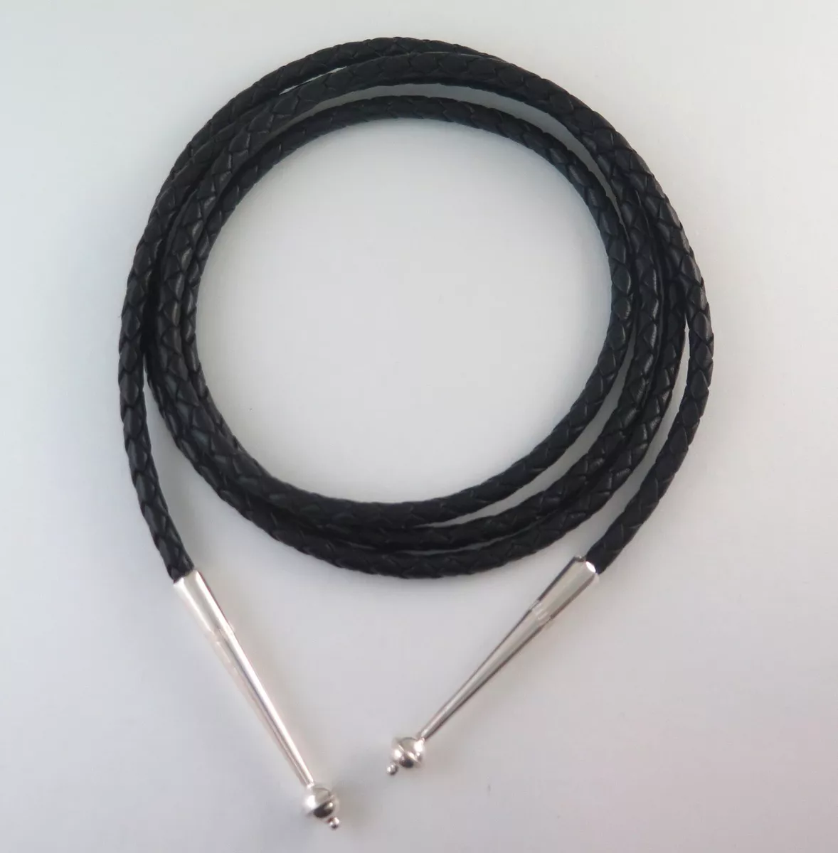 High Quality Braided Black Leather Bolo Tie Cord & Sterling Silver