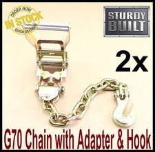 GRIPON 2x Chain Ratchet Strap Tie Down Hook Flatbed Tow Hauler Wrecker Trailer