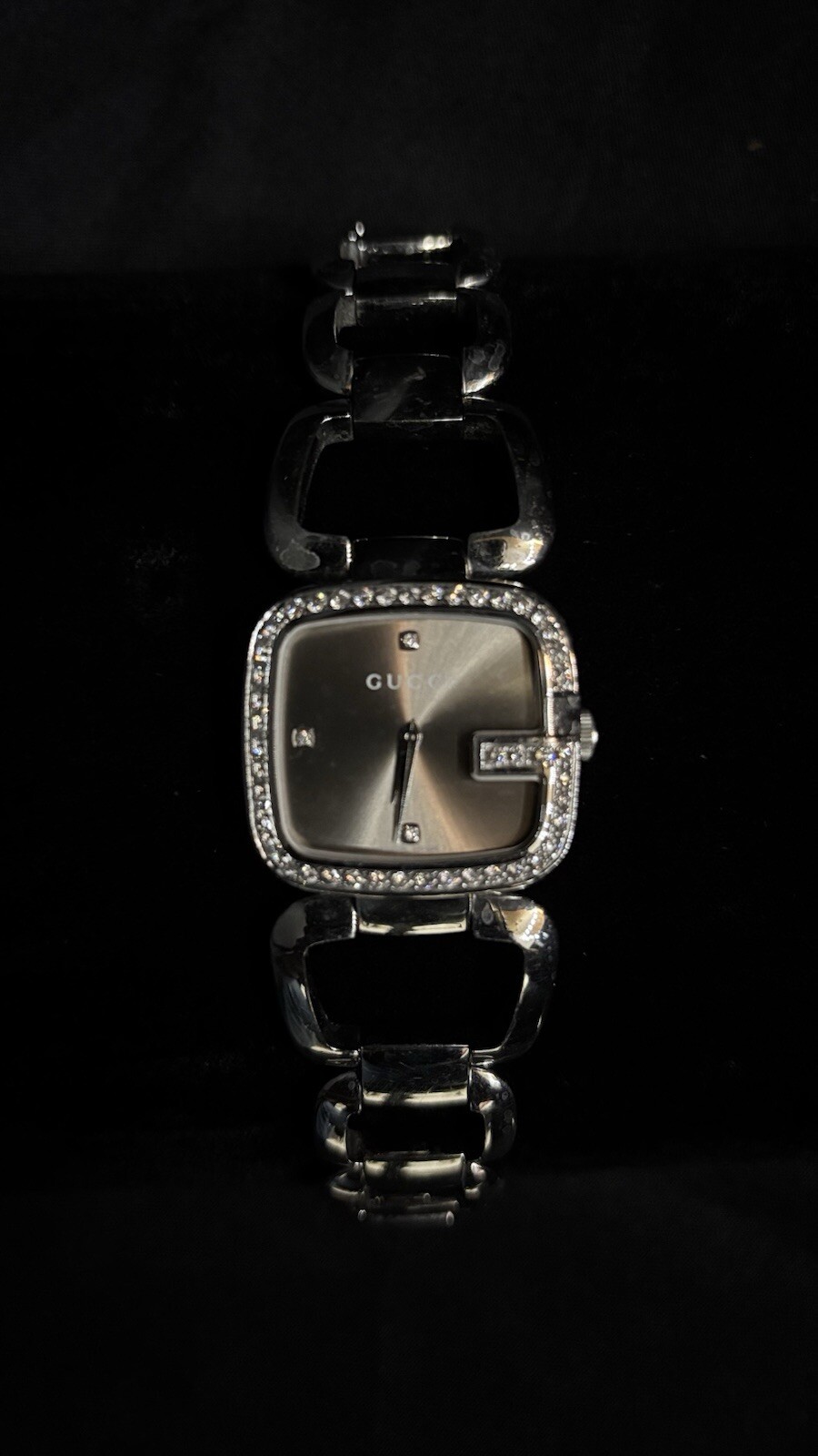Gucci G Silver Watch Dark Bronze Face 50 Diamonds 1.5 Carat