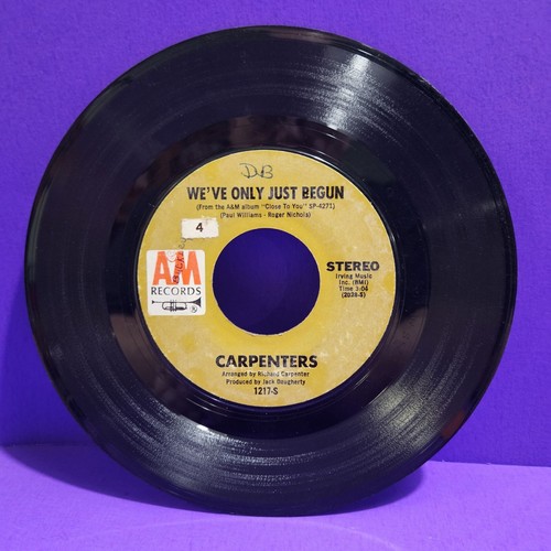 Carpenters We've Only Just Begun/All Of My Life 45 RPM Vinyl Record With Sleeve - Picture 4 of 4