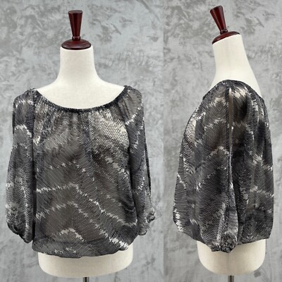 Cache Women's M Split Sleeve Printed Sheer Chiffon Disco 3/4 Sleeve Blouse Top