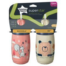 Tommee Tippee Superstar Insulated Straw Cup 2 Pack Pink&Grey 266ml