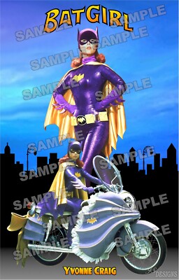 Batman TV Series BATGIRL Yvonne Craig FAN MADE batcycle Poster print 2 - 3 sizes