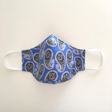 Handmade Adult Face Mask Blue Paisley print nose wire chin piece lined cotton