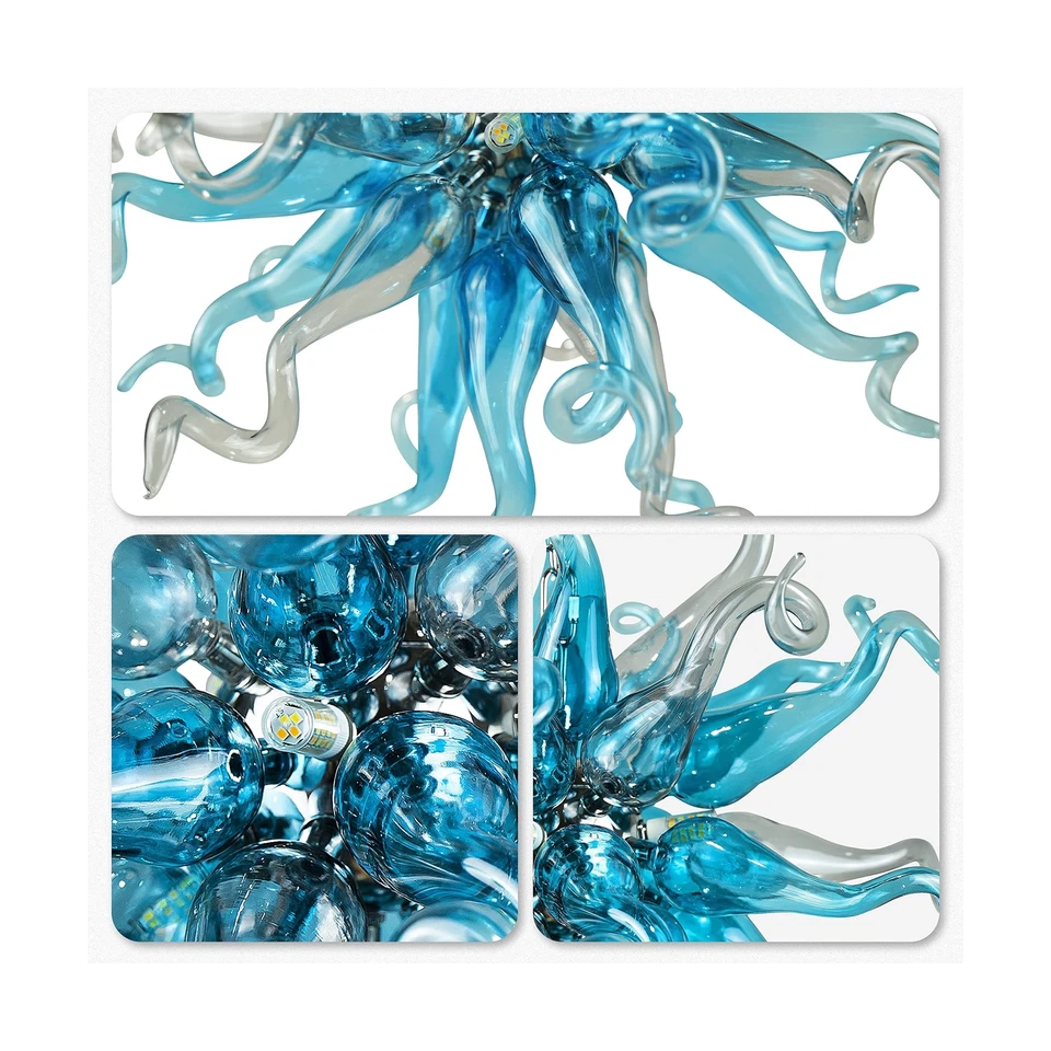 Lámparas colgantes de vidrio soplado a mano azul marino y gris luces colgantes Cei... Foto 2 de 4