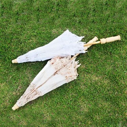 Hollowed Wedding Lace Umbrella Wooden Handle Parasol Umbrella Bride - Picture 10 of 21
