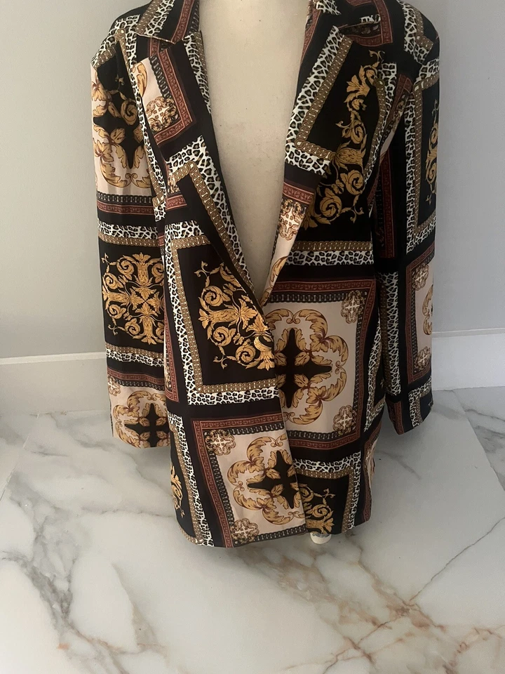 ✨BOOHOO Mujer Barroco Dorado/Negro Blazer Talla 14 Nuevo Con Etiquetas Foto 4 de 4