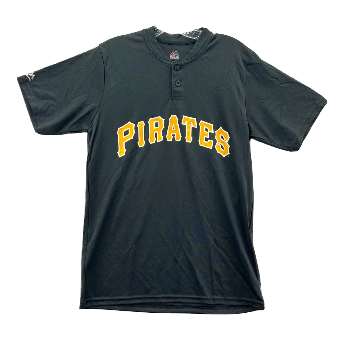 NEW Majestic Pittsburgh Pirates Shirt Men Small Black MLB Baseball Button Collar