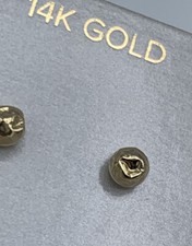 Hammered Hollow 14k Yellow Gold Ball Stud Earrings Dented 5mm