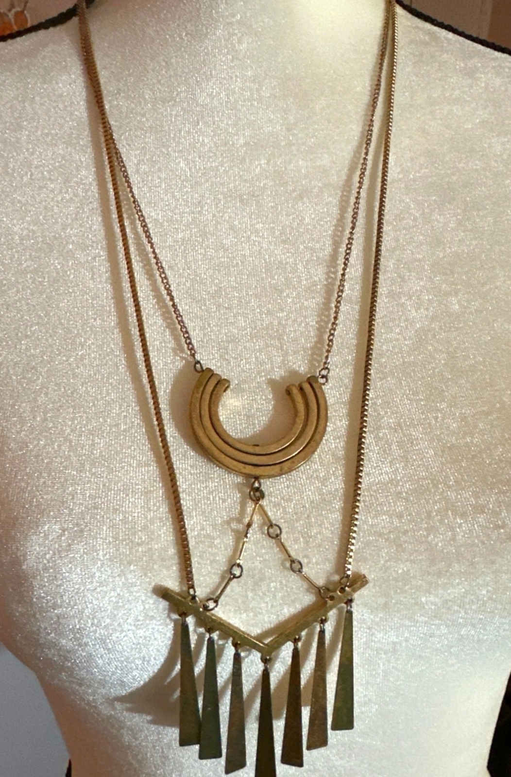 Long Crescent Dangle Retro Statement Necklace Vin… - image 1