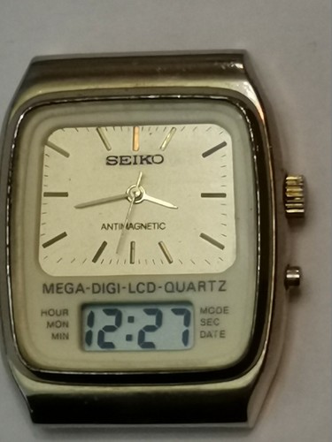 VINTAGE 80s SEIKO antimagnetico 2P20-5090. MEGA Digitale LCD Orologio al  quarzo analogico. | eBay