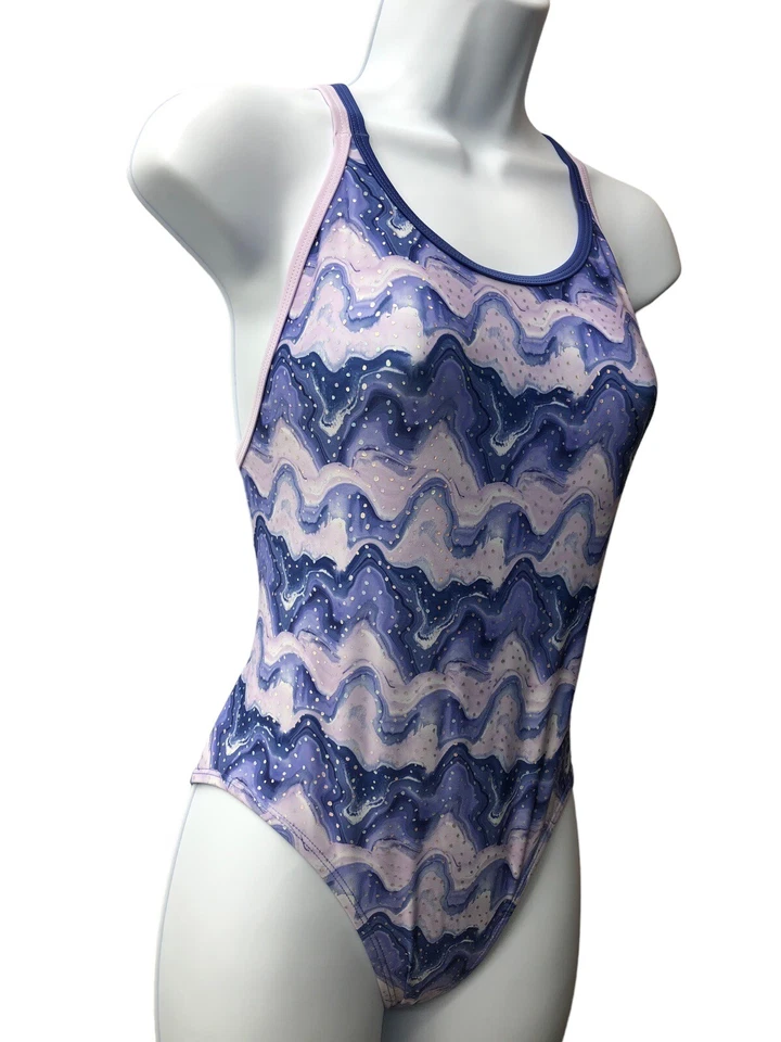 Under Armour One Piece Swimsuit Girls Size 12 Nebula Purple Waves UASGK11S-530 - Image 2 of 4