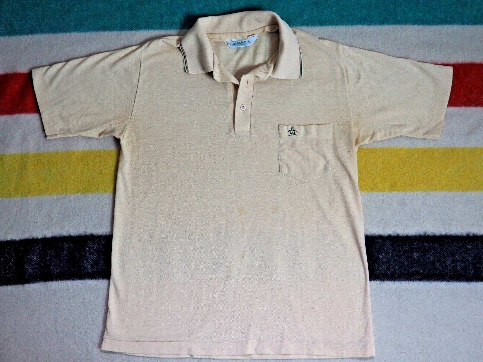 VTG 70s Grand Slam Munsingwear Beige Tan Retro Pocket Logo Polo