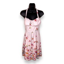 MEDIUM JUNIORS LIGHT PINK FLORAL DRESS STRETCH PEASANT PADDED LACE ACCENT
