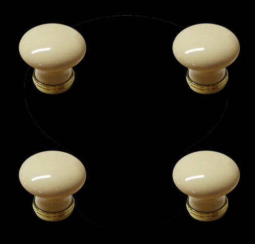 Paquet De 4 X Cream porcelain Cabinet knobs Avec A brass Col 35mm - Photo 1/1