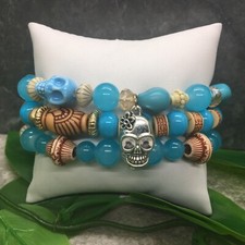 3 PC Handmade Bohemian Beaded Stackable Stretch Bracelet Set New Free Ship 7730