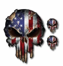 3x SKULL AMERICAN USA FLAG DECAL STICKER CAR TRUCK BUMPER PATRIOTIC