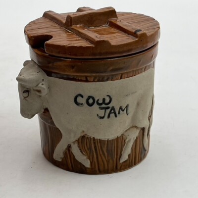 VTG Cow Jar W/ Original Lid Jam Jelly Jar Salt Sugar Pottery Farmhouse Kitchen