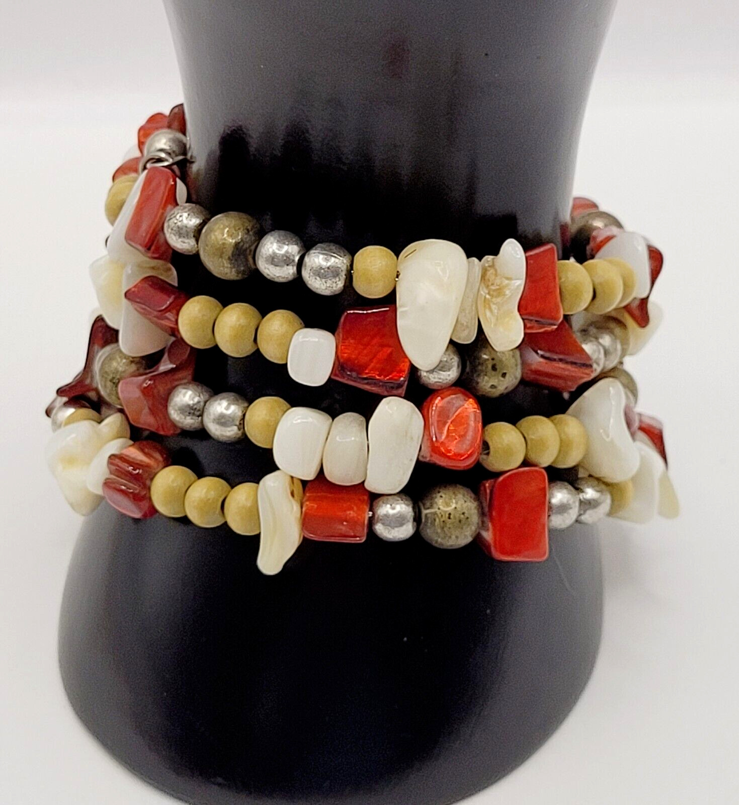 Chunky Wrap Memory Wire Glass Shell Colorful Boho… - image 2