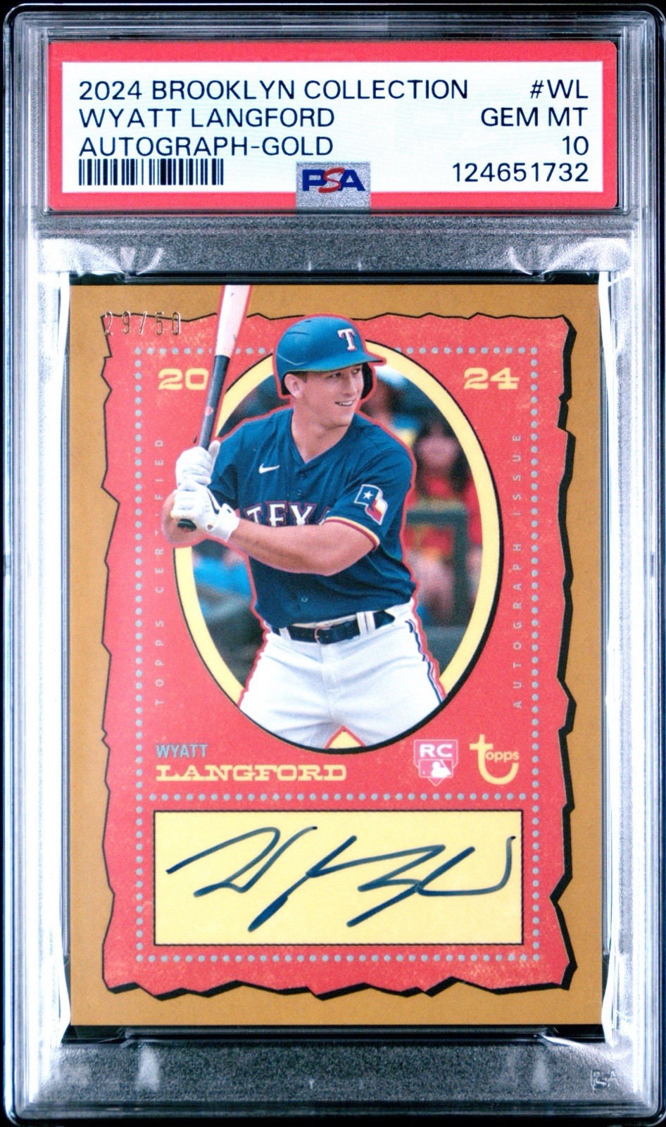 Wyatt Langford 2024 Brooklyn Collection Gold /50 Rookie Auto PSA 10