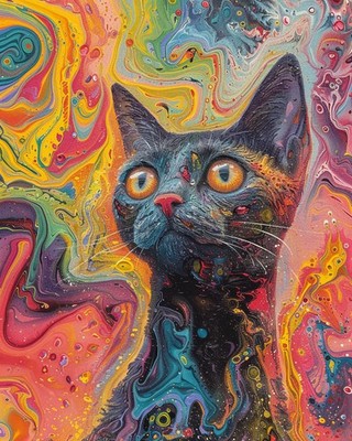 8x10 Art Print Cat Colorful Painting - 21700802