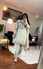 Latest New Chinon Silk Sage Green Top Dhoti With Dupatta For Ethnic Wear