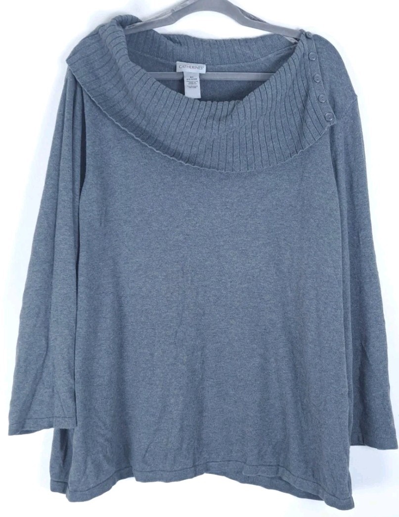 Catherine's Split Button Cowl Neck Sweater 2X Gra… - image 1