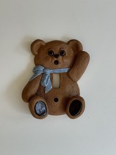 ADORABLE Ceramic 3D TEDDY BEAR Light Switch Cover Plate Nursery, Blue Bow