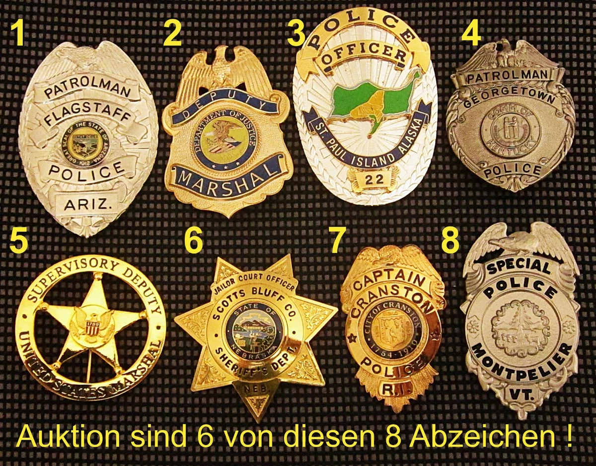 obsolete police badges, 6 Abzeichen von 8 auswählen / Super Angebot !