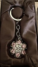 NIB Argento SC Milan Paris NY Swarovski Flower Keychain Pink/Clear Crystals 