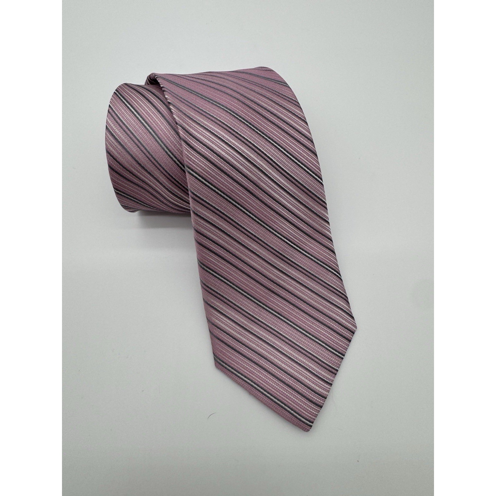 Calvin Klein CK Pink Gray Striped Tie Classic Silk Necktie Men's