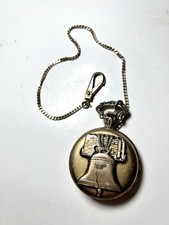 Andre Rivalle Spirit of '76 Liberty Bell 17 Jewels Gold Tone Pocket Watch w/ Fob
