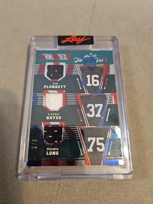 2025 TRIPLE /5 GAME USED JERSEY MEMORABILIA HOWIE LONG JIM PLUNKETT LESTER HAYES