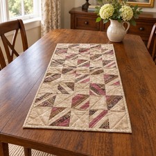 Handmade Quilted Table Runner Centerpiece Beige Mauve Brown 16.5 x 29.5
