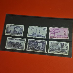 Lot of 6 Unused US Postage 3¢ Stamps 1941-1950 WWII Ships Telegraph