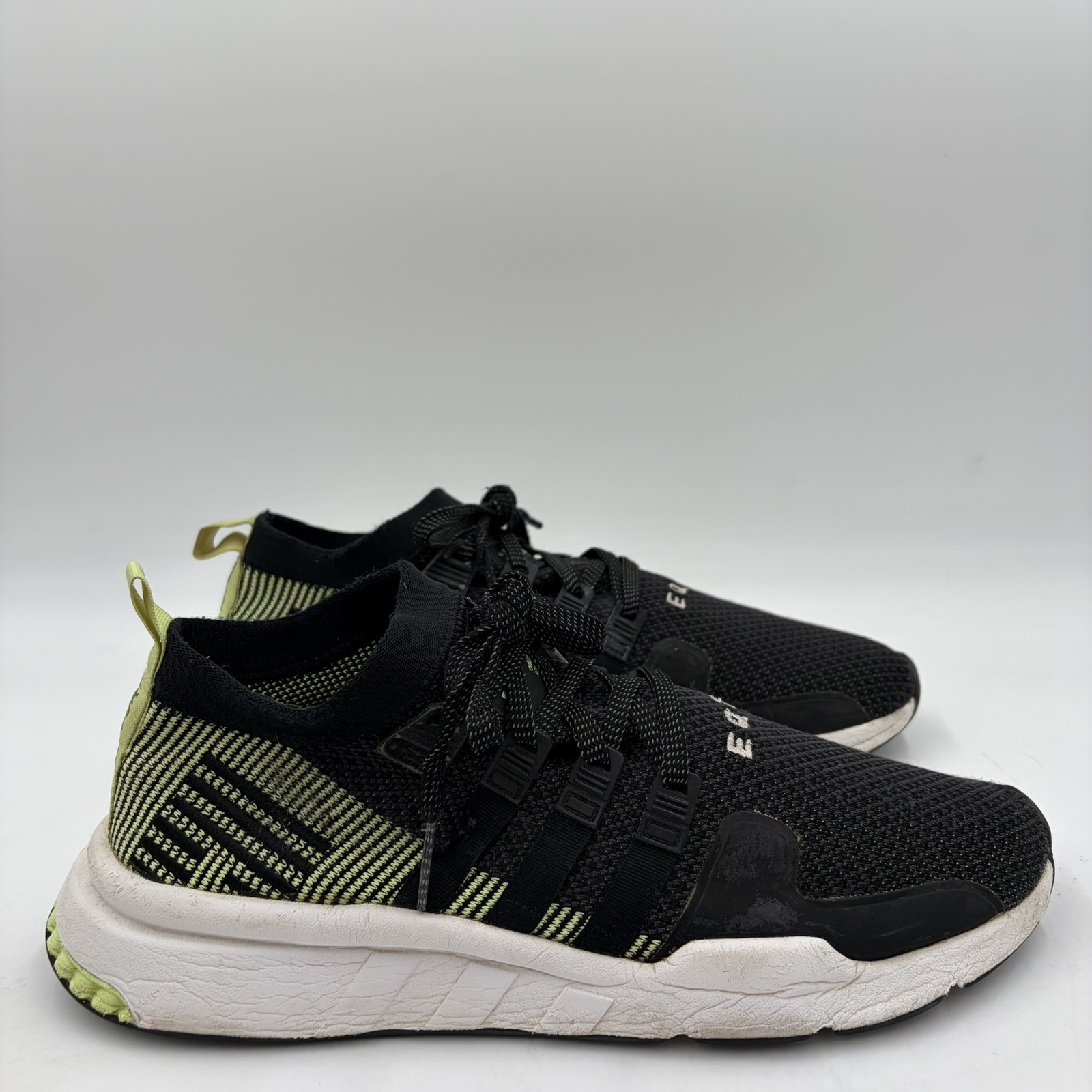 Size 11 adidas mens EQT Support Mid ADV Primeknit black/neon sneaker shoes