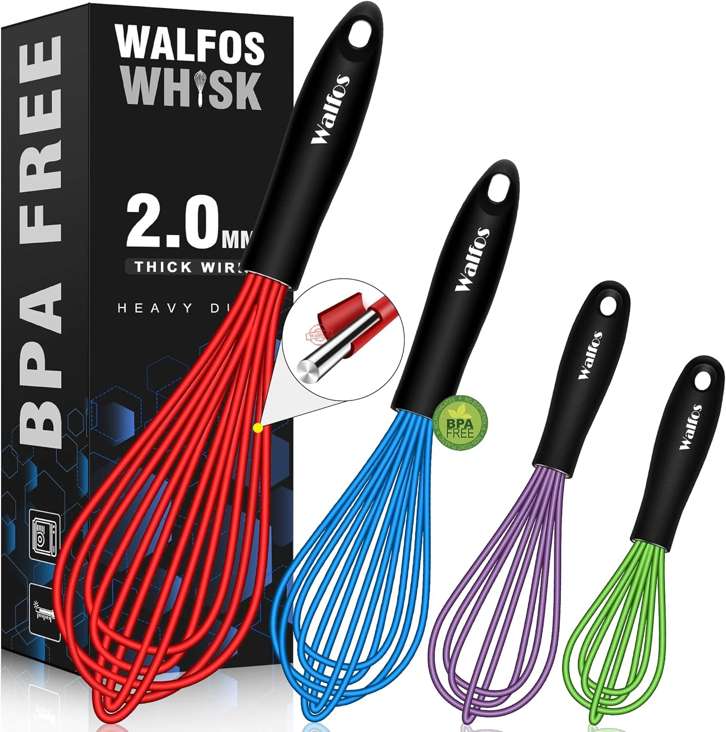 Whisk, Silicone Whisk Heat Resistant (480°F) Kitchen Whisks Set of 4- Profession
Opens in a new wind