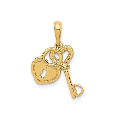 14k Yellow Gold Heart Lock Key Pendant Charm for Women Symbol Love Anniversary