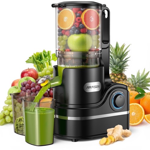 AIRMSEN KS-218T Cold Press Juicer Machine with 6" Wide Feed Chute, 300W Slow
